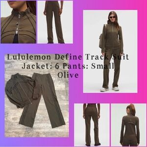 Lululemon SET Define Track Jacket Matching Wide Pants  Luon 6 Small Olive